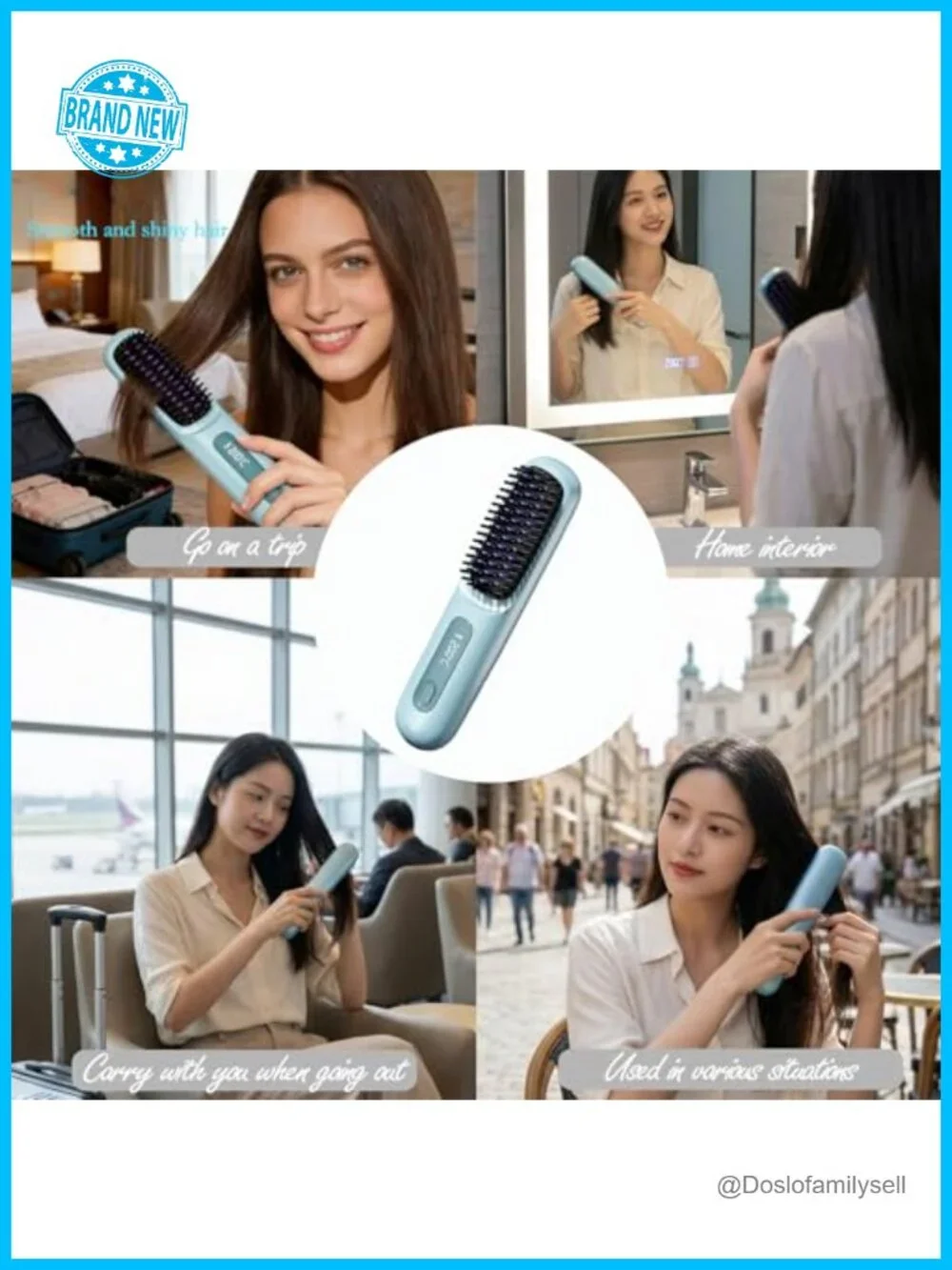 Mini Cordless Hair Straightener Brush with LCD Display, Fast Heating, Travel